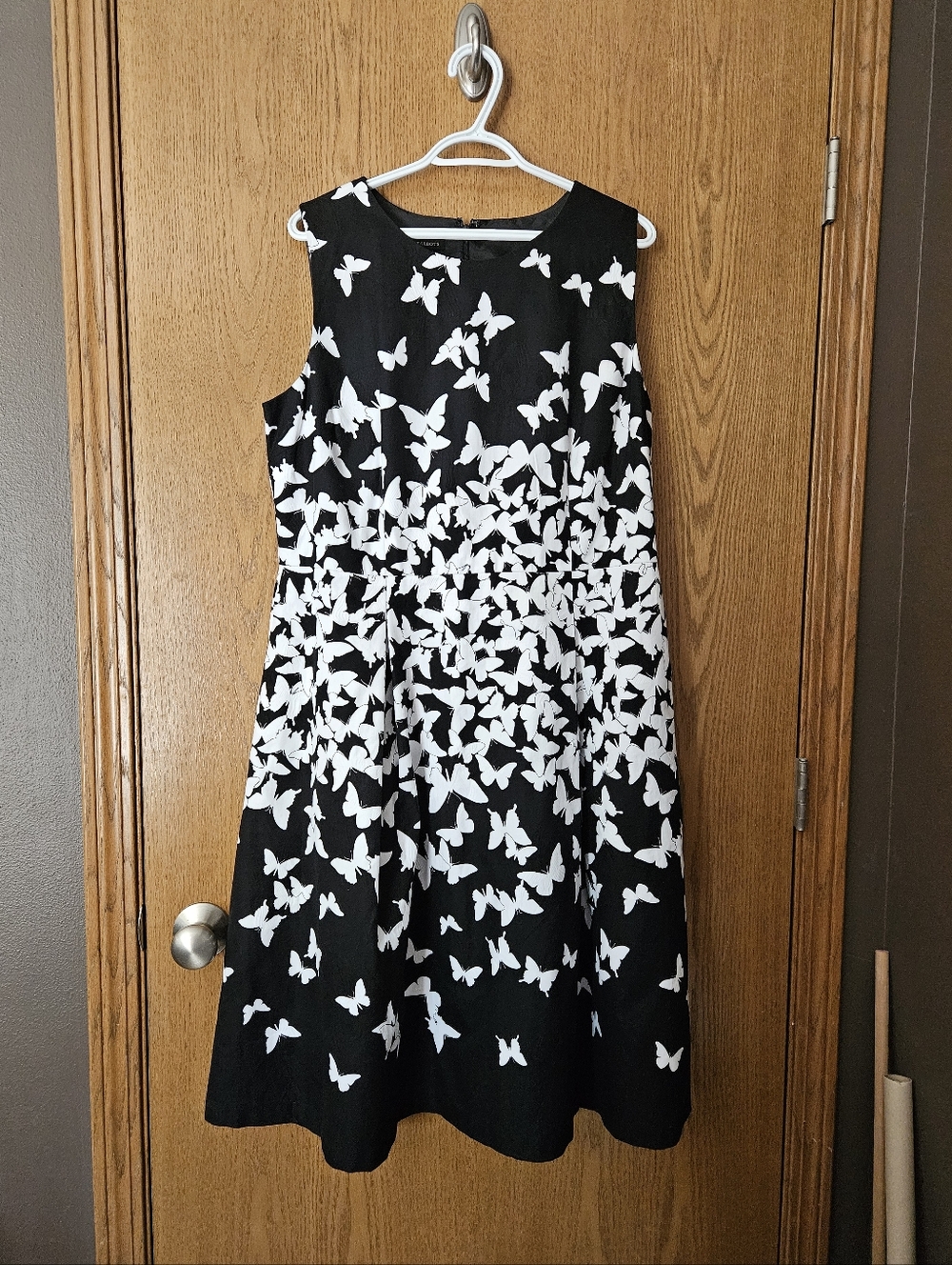 TALBOTS White Butterflies On Black Sleeveless Dress sz 16 NWT $169